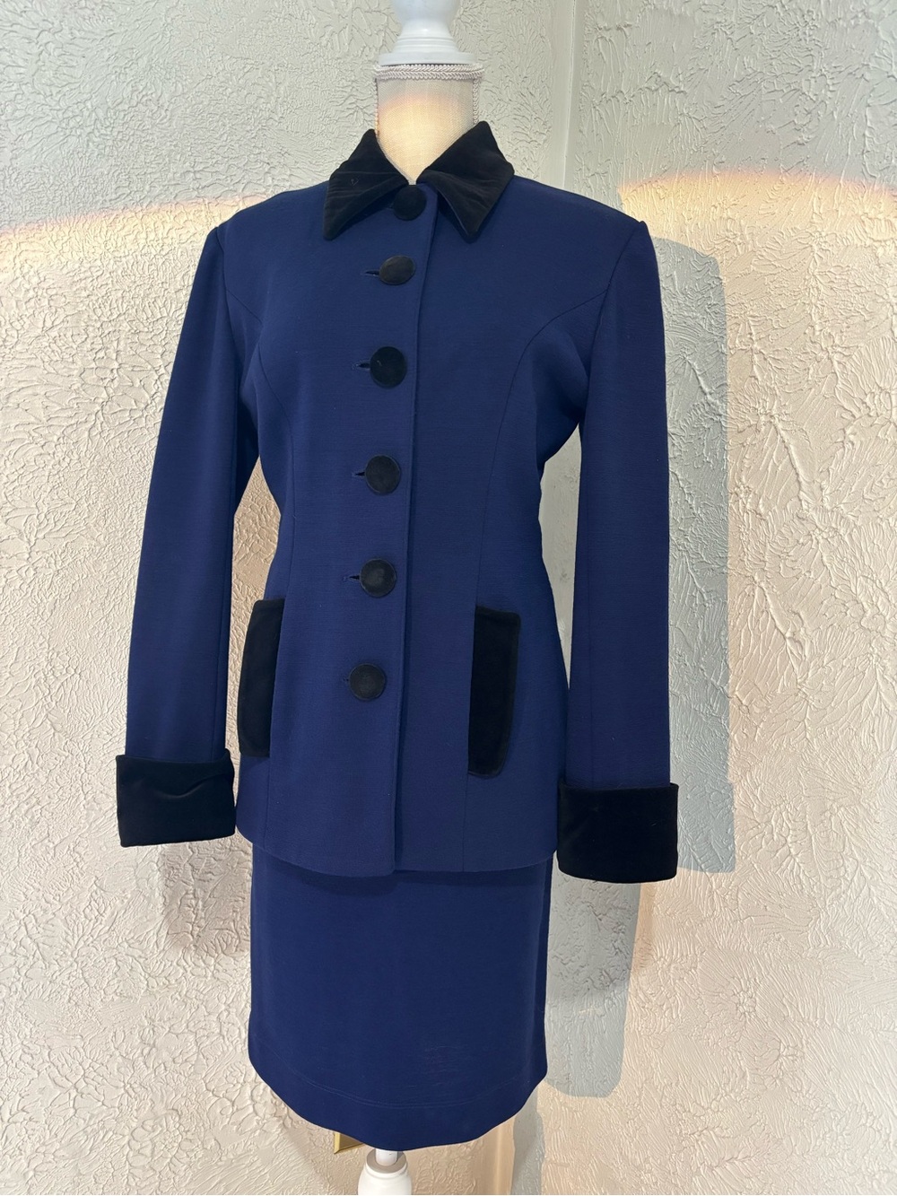 Women's Navy Coat with Black Velvet Collar